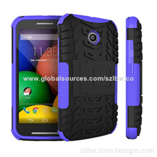 Hybrid Rugged TPU + PC Heavy-duty Case Stand Holder Back Cover for Moto E